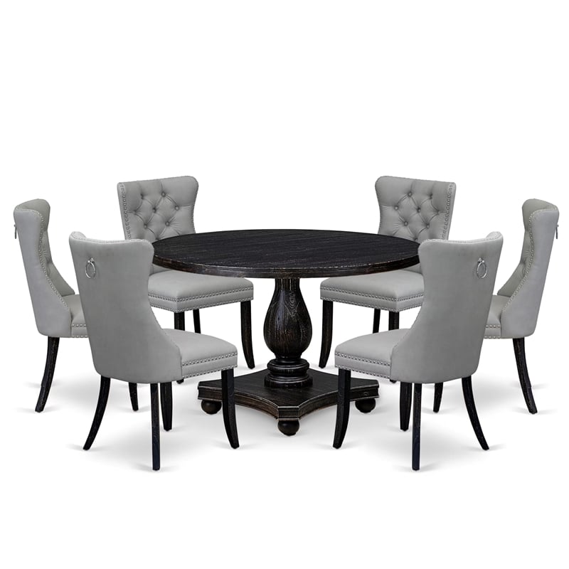 East West Furniture Irving 7 Piece Round Dining Set in Black Finish