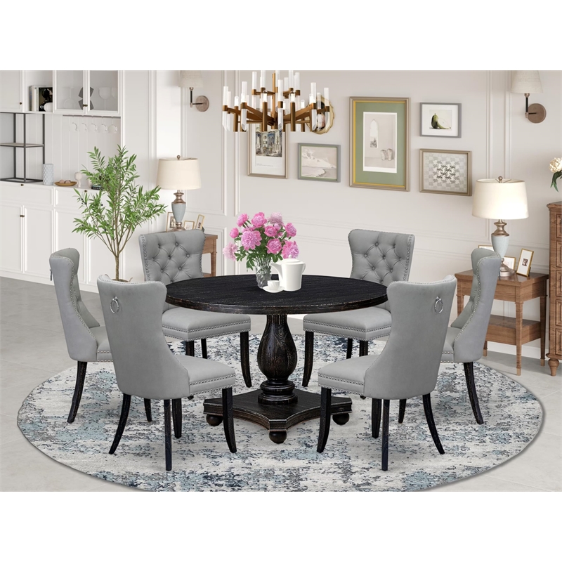 East West Furniture Irving 7 Piece Round Dining Set in Black Finish