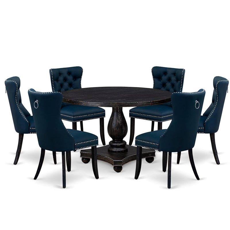 East West Furniture Irving 7 Piece Round Kitchen Table Set in Black Finish
