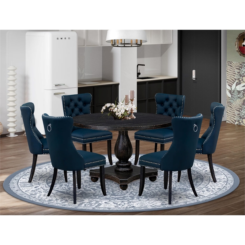 East West Furniture Irving 7 Piece Round Kitchen Table Set in Black Finish