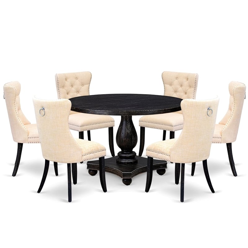 East West Furniture Irving 7-Piece Mid-Century Dining Set in Black Finish