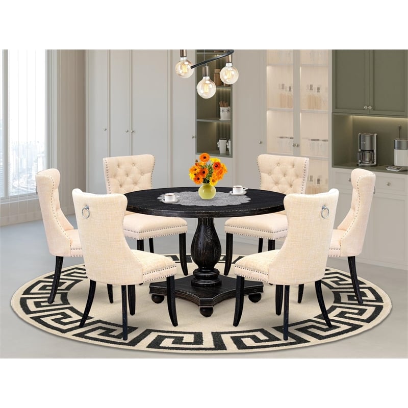 East West Furniture Irving 7-Piece Mid-Century Dining Set in Black Finish
