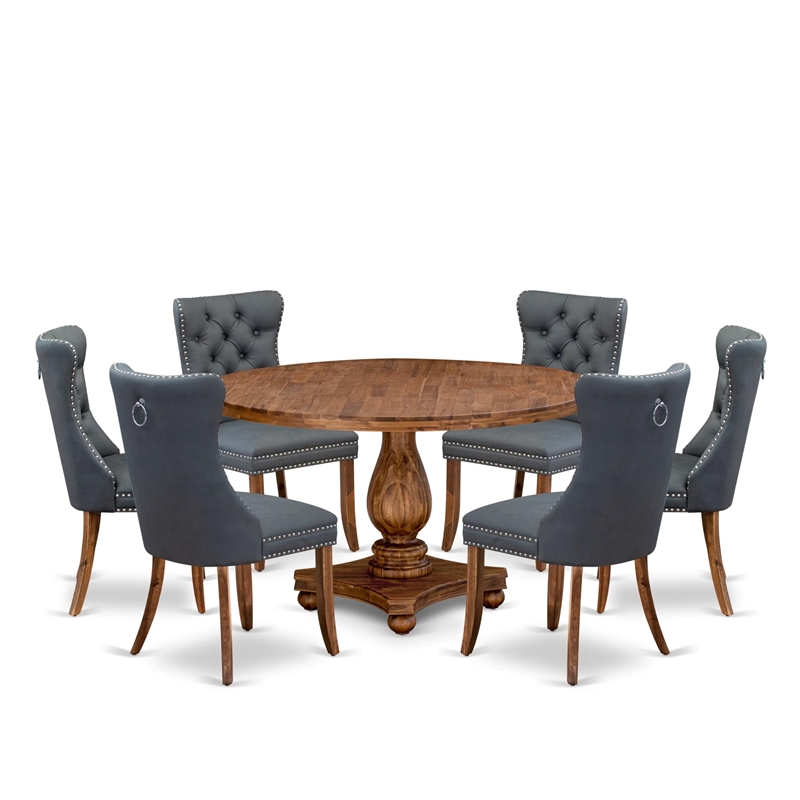 East West Furniture Irving 7-Piece Dining Table Set in Walnut Finish