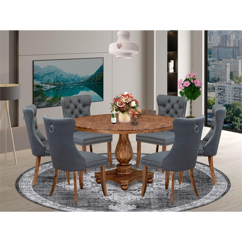 East West Furniture Irving 7-Piece Dining Table Set in Walnut Finish
