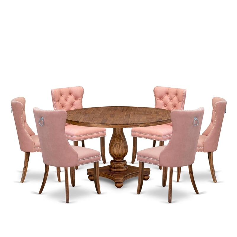 East West Furniture Irving 7-Piece Dining Table Set in Walnut Finish