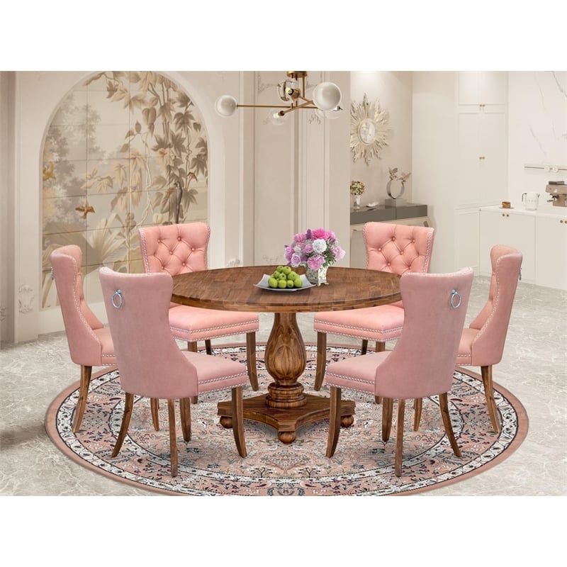 East West Furniture Irving 7-Piece Dining Table Set in Walnut Finish