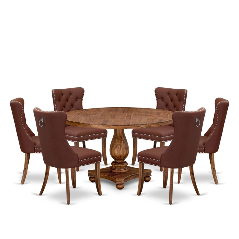 East West Furniture Irving 7-Piece Dining Table Set in Walnut Finish
