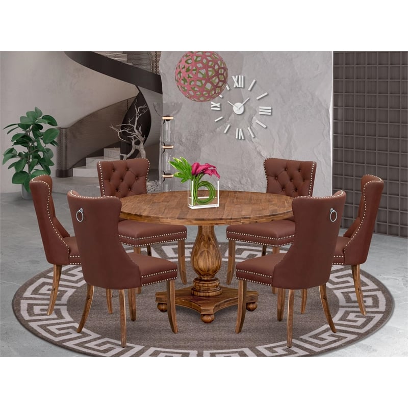 East West Furniture Irving 7-Piece Dining Table Set in Walnut Finish