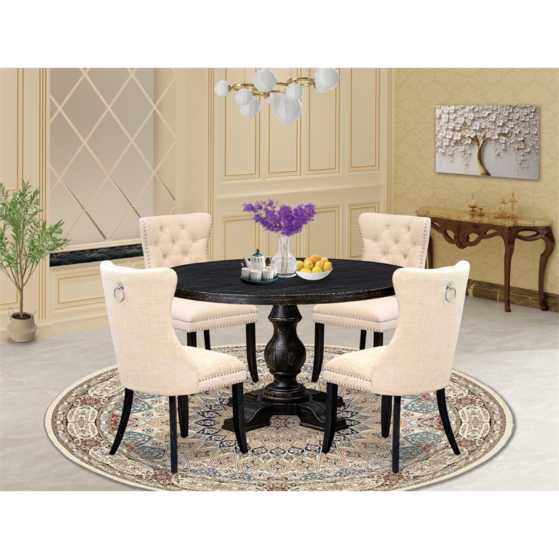 East West Furniture Irving 5-Piece Dining Table Set in Black Finish