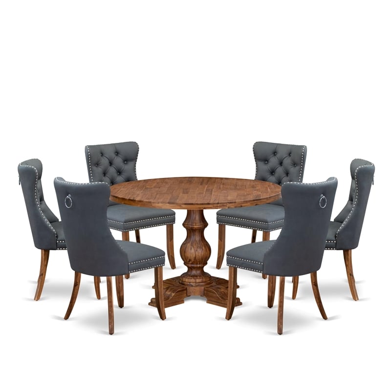 East West Furniture Irving 7-Piece Dining Table Set in Walnut Finish
