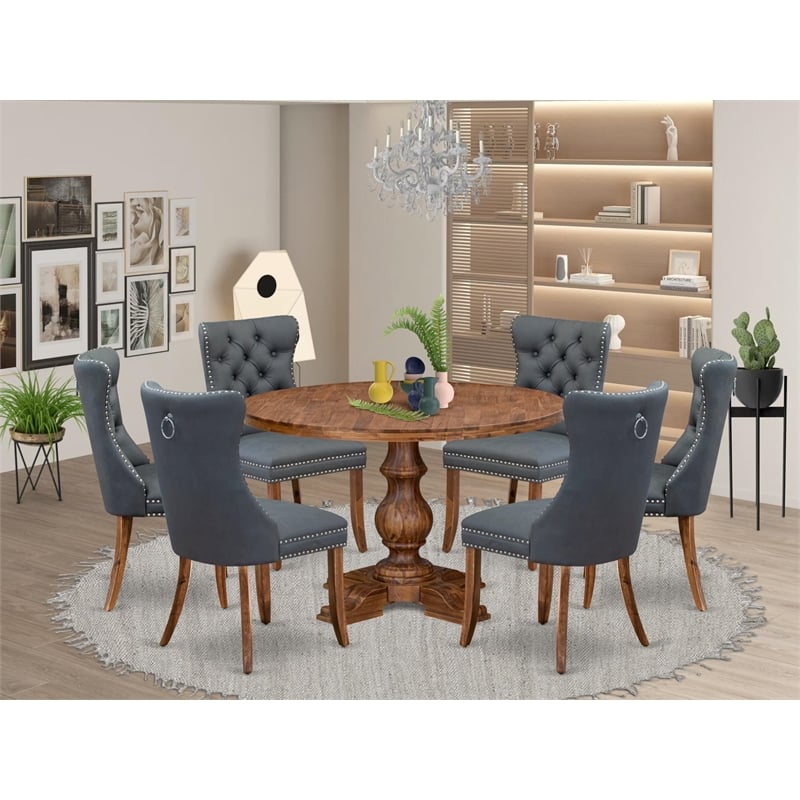 East West Furniture Irving 7-Piece Dining Table Set in Walnut Finish