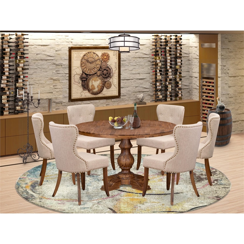 East West Furniture Irving 7-Piece Modern Dining Table Set in Walnut Finish