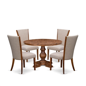 East West Furniture Irving 5 Piece Round Dining Set in Walnut Finish