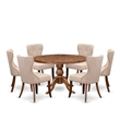 East West Furniture Irving 7 Piece Round Dining Set in Walnut Finish