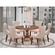 East West Furniture Irving 7 Piece Round Dining Set in Walnut Finish