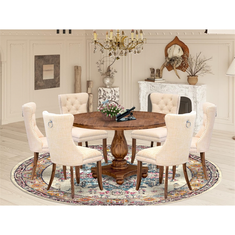 East West Furniture Irving 7-Piece Kitchen Table Set in Walnut Finish