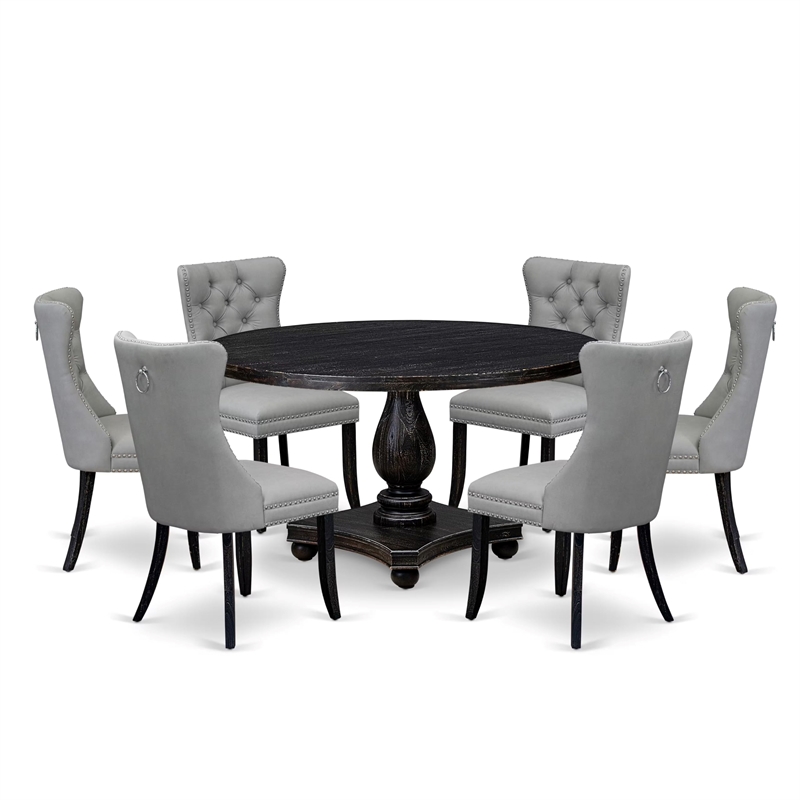 East West Furniture Irving 7 Piece Round Kitchen Set in Black Finish