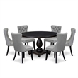 East West Furniture Irving 7 Piece Round Kitchen Set in Black Finish