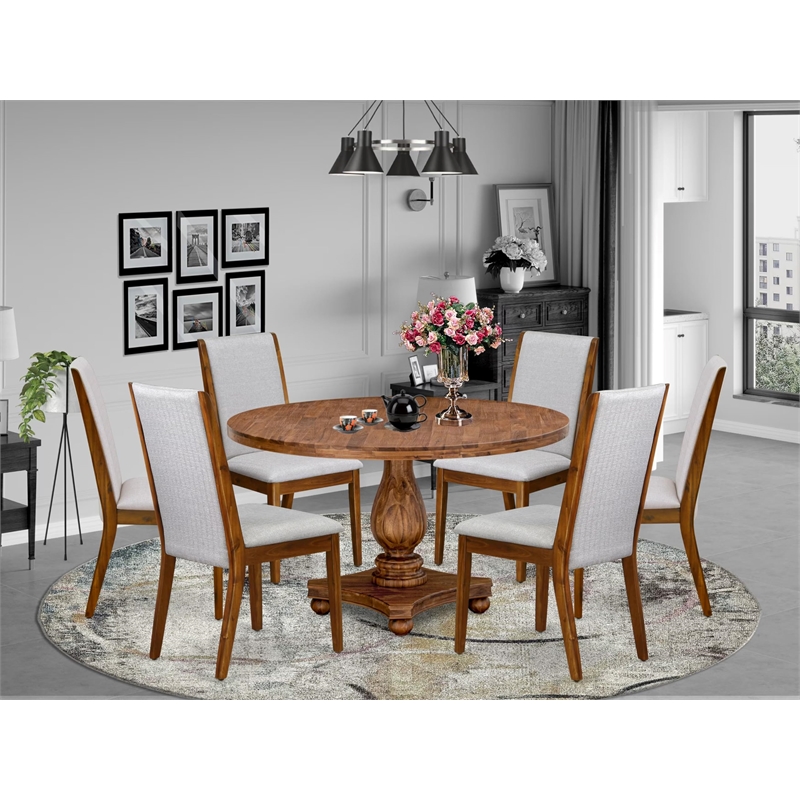 East West Furniture Irving 7-Piece Dining Table Set in Walnut Finish