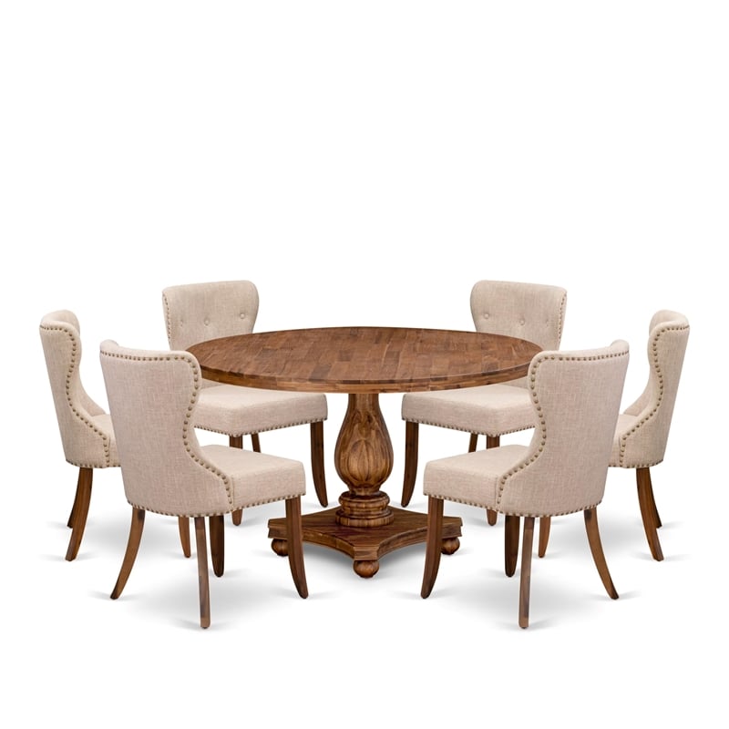 East West Furniture Irving 7-Piece Mid-Century Kitchen Table Set in Walnut
