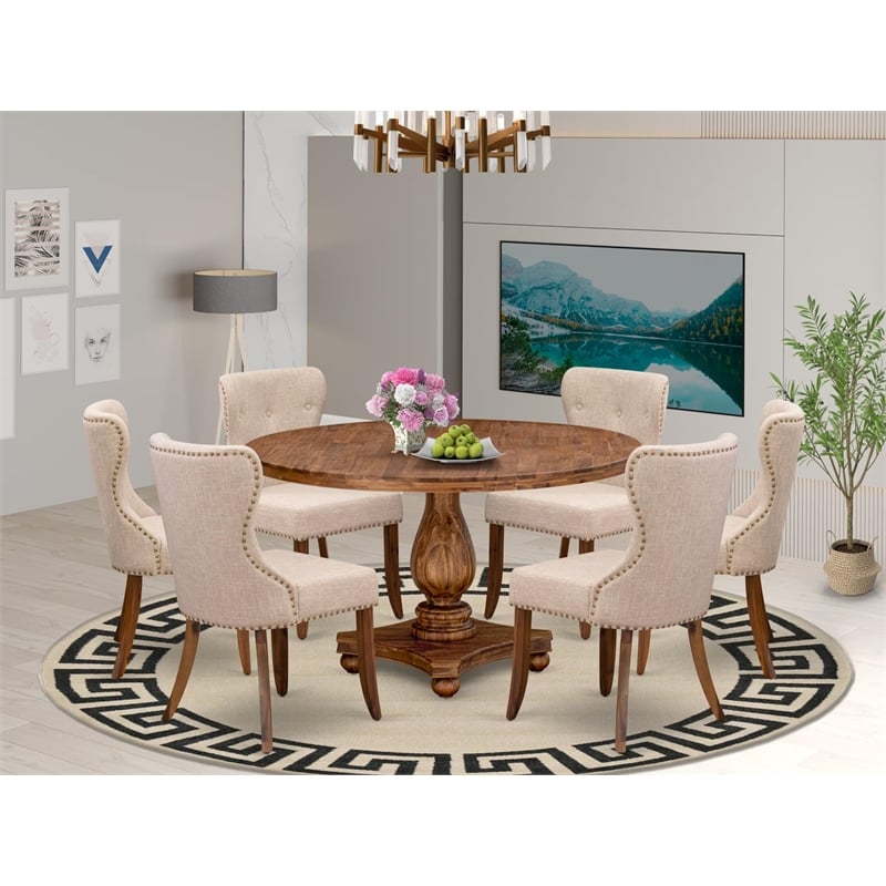 East West Furniture Irving 7-Piece Mid-Century Kitchen Table Set in Walnut