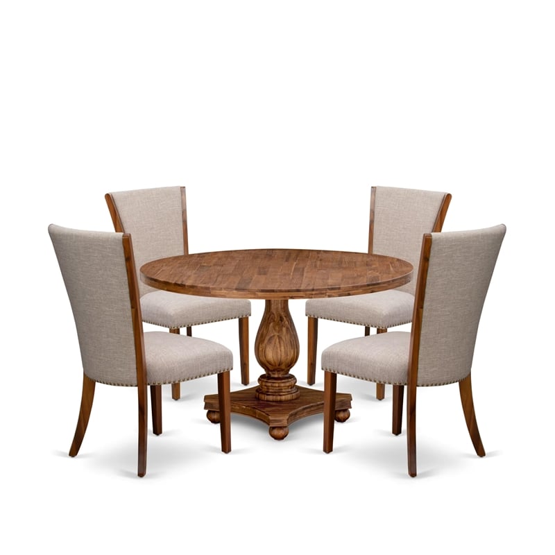 East West Furniture Irving 5 Piece Round Dining Table Set in Walnut Finish