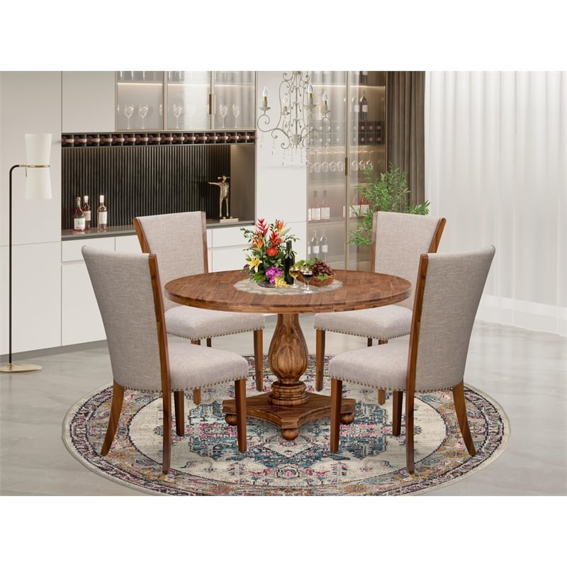 East West Furniture Irving 5 Piece Round Dining Table Set in Walnut Finish
