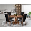 East West Furniture Irving 5 Piece Round Dining Set in Walnut Finish