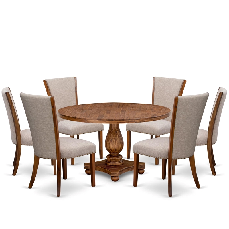 East West Furniture Irving 7 Piece Round Dining Room Set in Walnut Finish
