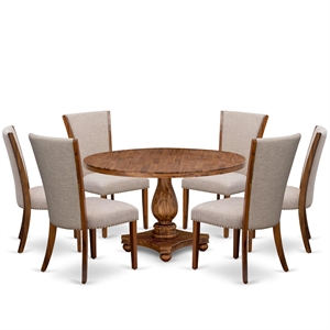 East West Furniture Irving 7 Piece Round Dining Room Set in Walnut Finish