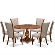 East West Furniture Irving 7 Piece Round Dining Room Set in Walnut Finish