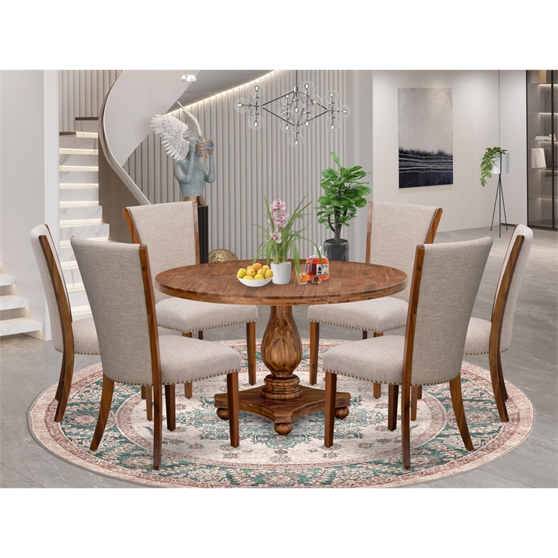 East West Furniture Irving 7 Piece Round Dining Room Set in Walnut Finish
