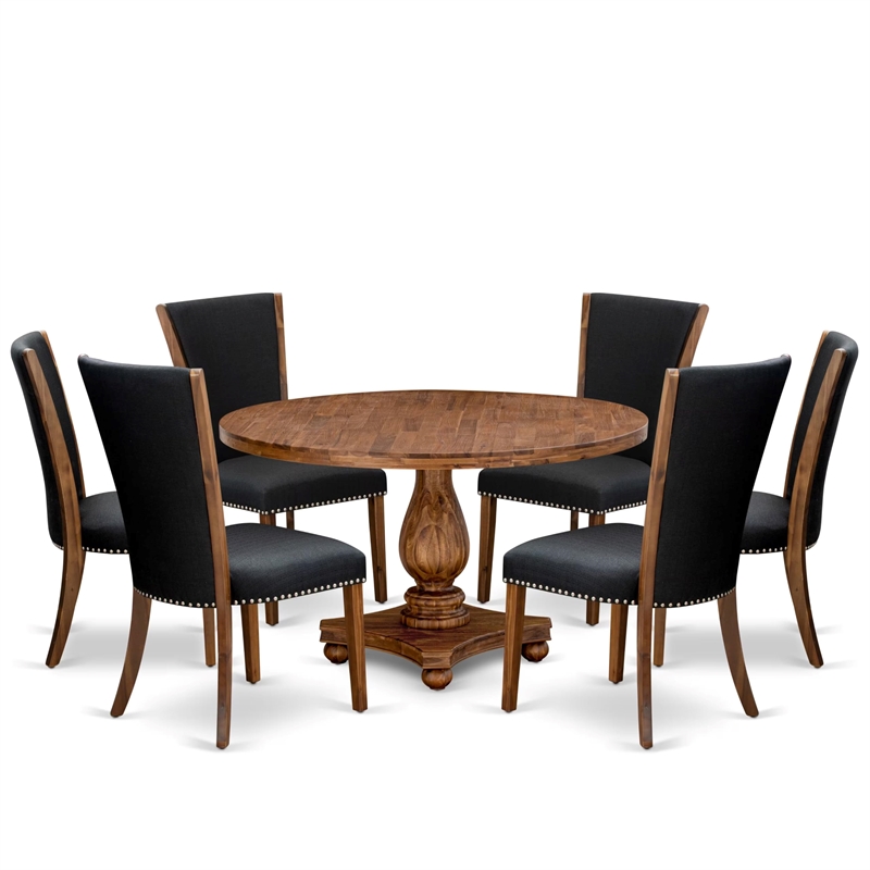 East West Furniture Irving 7 Piece Round Dining Table Set in Walnut Finish
