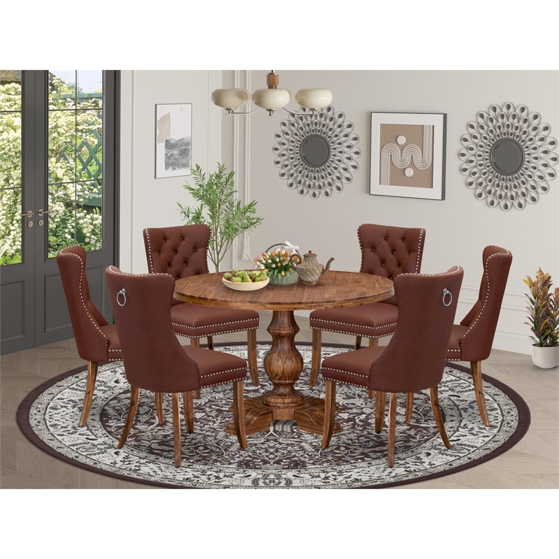 East West Furniture Irving 7-Piece Mid Century Dining Set in Walnut Finish