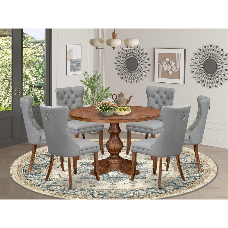 East West Furniture Irving 7-Piece Mid Century Dining Set in Walnut Finish