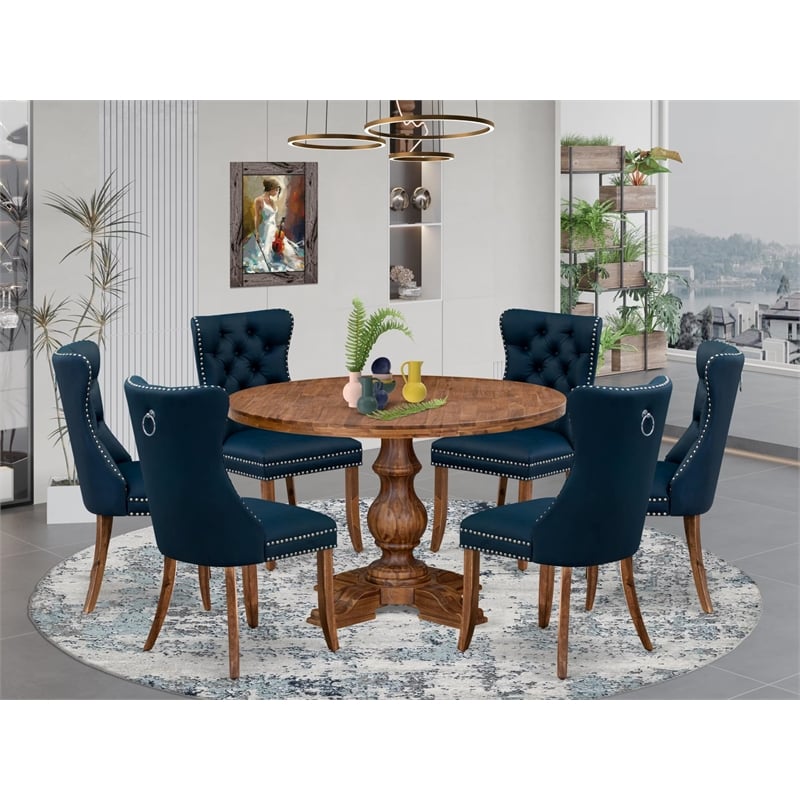 East West Furniture Irving 7-Piece Dining Table Set in Walnut Finish