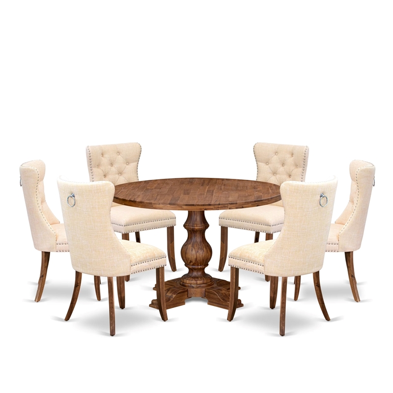 East West Furniture Irving 7-Piece Dining Table Set in Walnut Finish