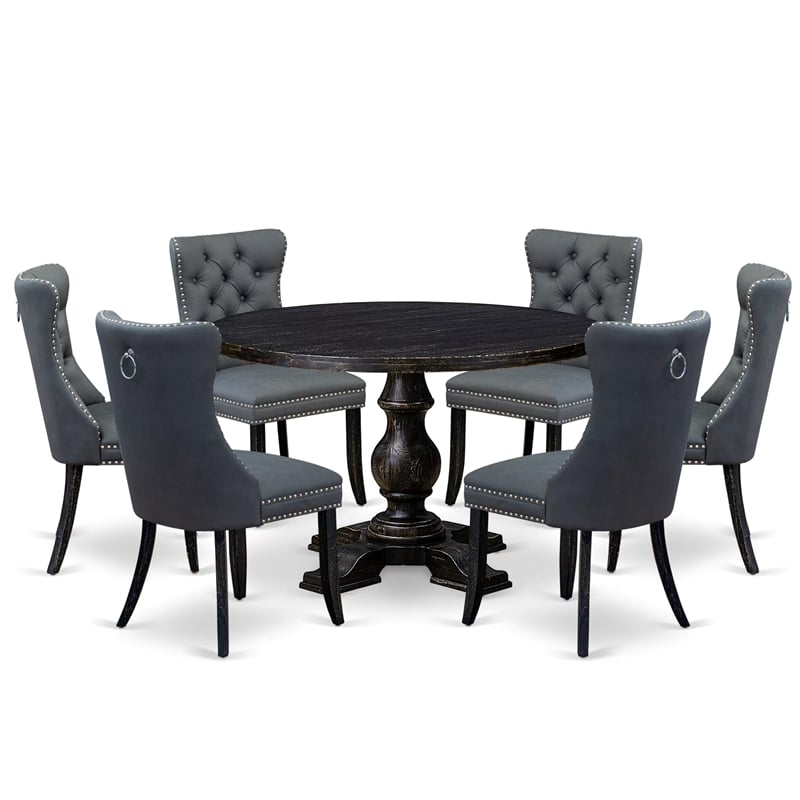 East West Furniture Irving 7-Piece Kitchen Table Set in Black Finish