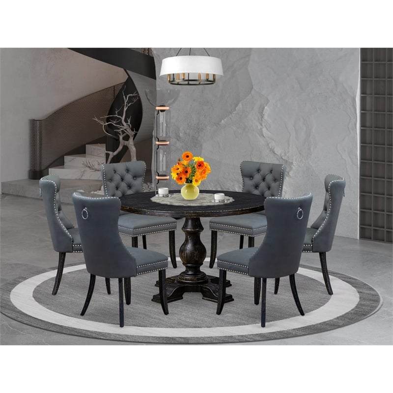 East West Furniture Irving 7-Piece Kitchen Table Set in Black Finish