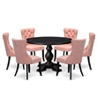 East West Furniture Irving 7 Piece Round Dining Table Set in Black Finish