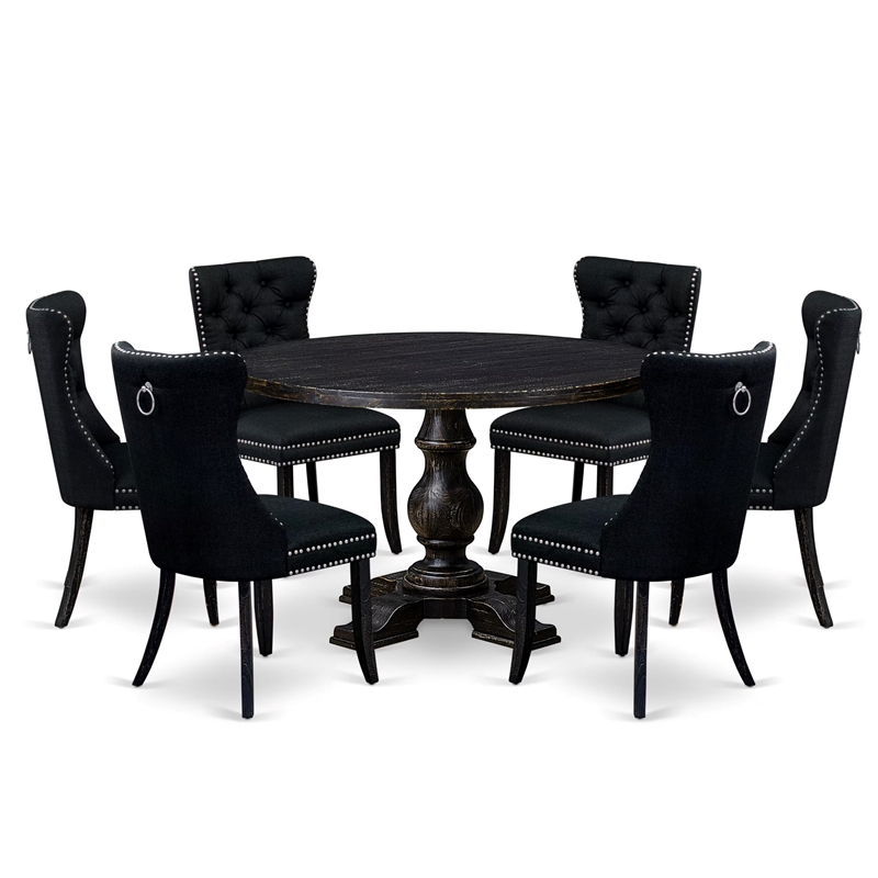 East West Furniture Irving 7-Piece Kitchen Table Set in Black Finish