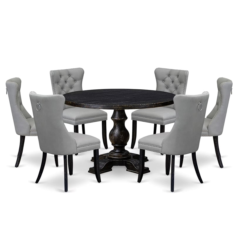 East West Furniture Irving 7 Piece Round Kitchen Table Set in Black Finish