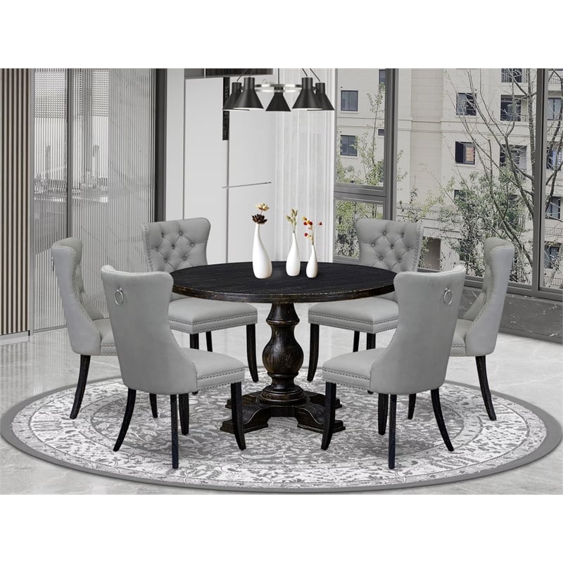 East West Furniture Irving 7 Piece Round Kitchen Table Set in Black Finish