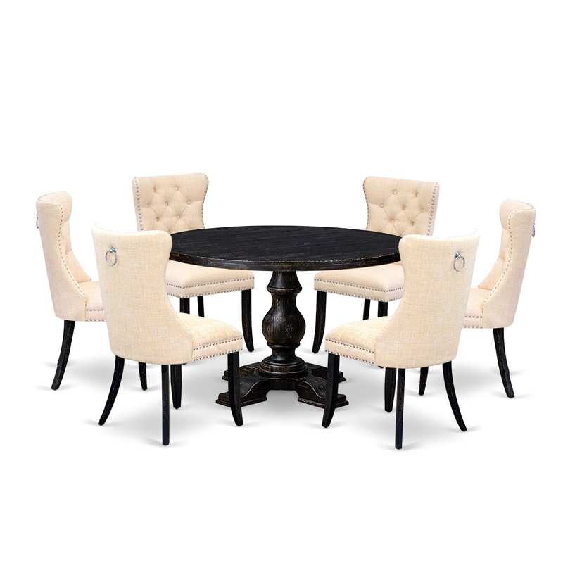 East West Furniture Irving 7-Piece Dining Table Set in Black Finish