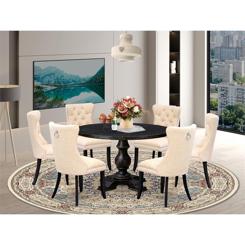 East West Furniture Irving 7-Piece Dining Table Set in Black Finish