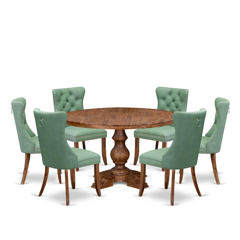 East West Furniture Irving 7-Piece Dining Table Set in Walnut Finish