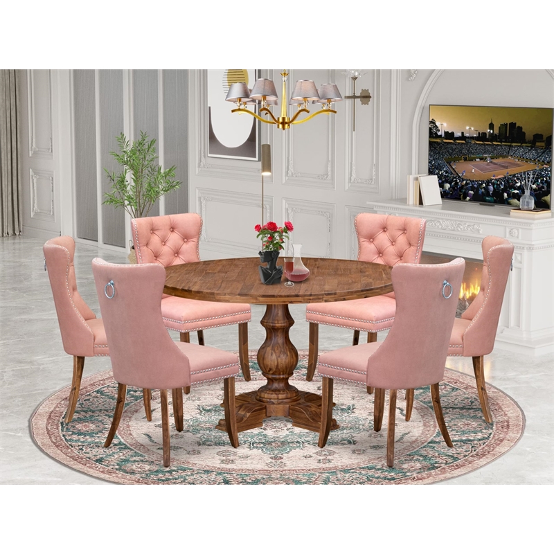 East West Furniture Irving 7-Piece Modern Dining Table Set in Walnut Finish