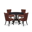 East West Furniture Irving 5 Piece Round Dining Table Set in Black Finish