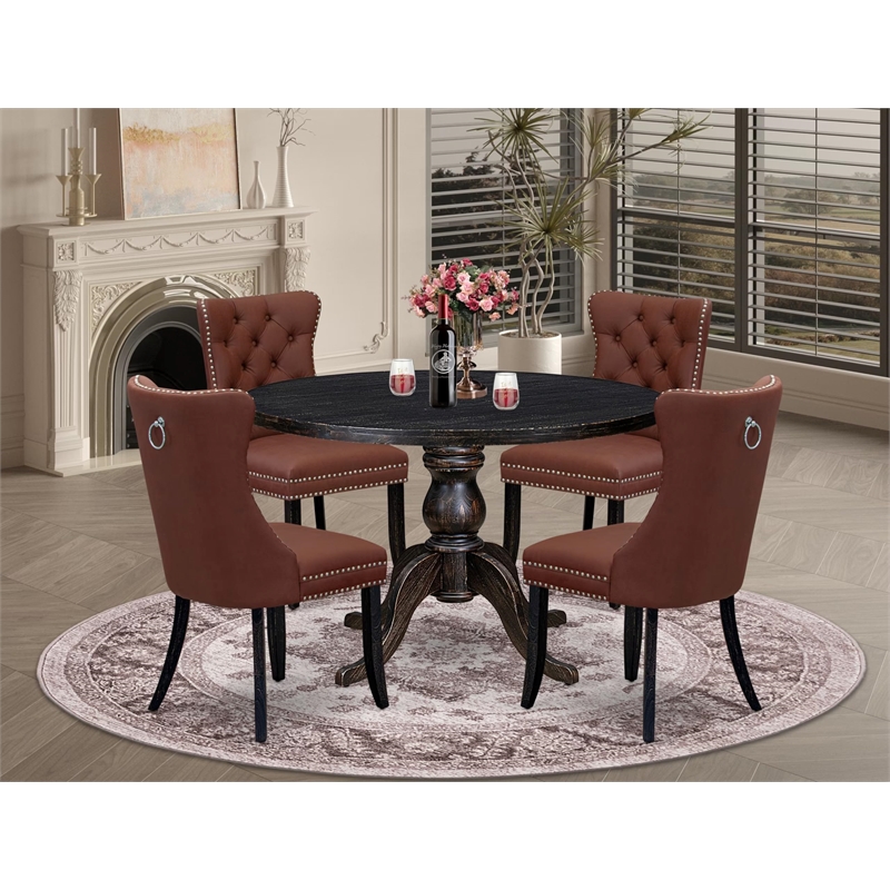 East West Furniture Irving 5 Piece Round Dining Table Set in Black Finish