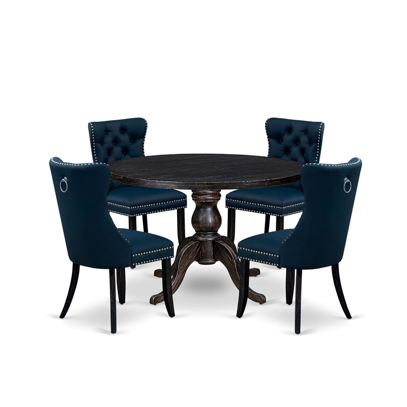 East West Furniture Irving 5 Piece Round Kitchen Set in Black Finish